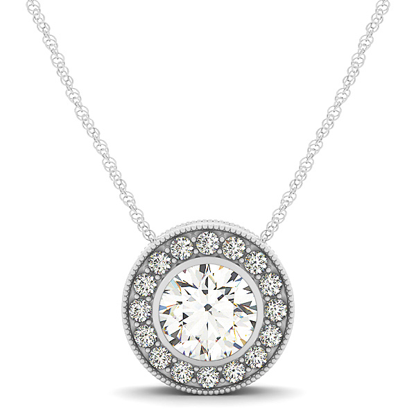 Lotus Flower Round Diamond Solitaire Necklace Pendant, Gold Or